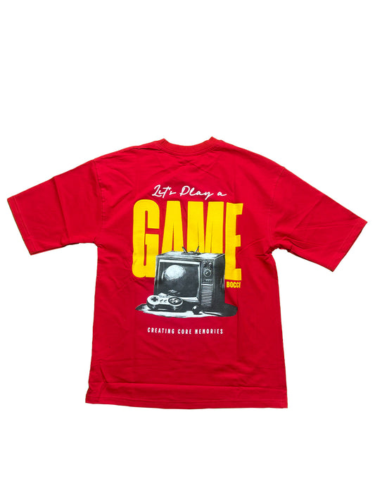 Oversized Men Back Printed T-Shirt [ GAME ] Carmine Red