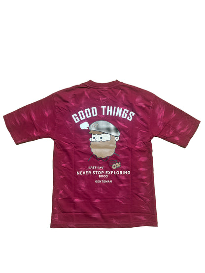 Men Oversized T-shirt Back Printed [ GOOD THINGS ] Vivid Burgundy